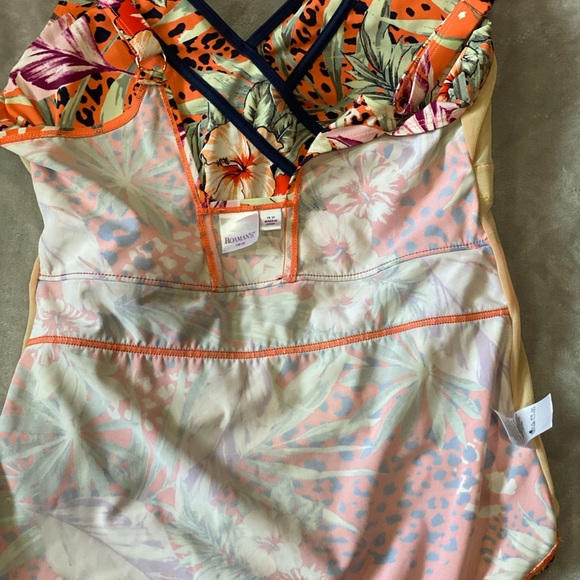 Roaman's 14W Tropical Faux-Wrap 1-Piece Swimsuit - Picture 6 of 8